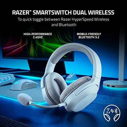 Razer Barracuda X Wireless Gaming & Mobile Headset (PC, PlayStation, Switch, Android, iOS): 2.4GHz Wireless + Bluetooth - Lightweight - 40mm Drivers - Detachable Mic - 50 Hr Battery - Mercury White