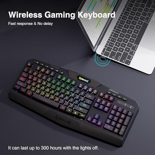 Redragon K503 Wireless Gaming Keyboard, RGB LED Backlit, Multimedia Keys, Silent Membrane Keyboard with Wrist Rest for Windows PC Games (Black)