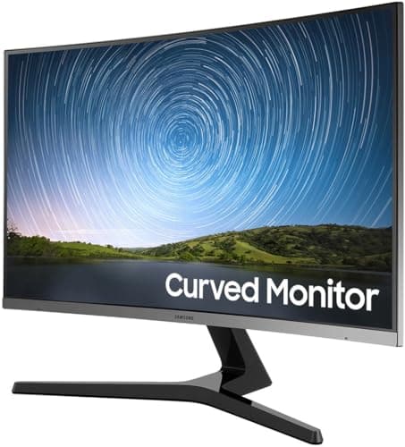 Samsung 27" Curved Monitor with FHD VA Display, AMD FreeSync, Low-Blue Light Mode, Adjustable Tilt, VESA Mount (75x75mm), 1 x HDMI 1.4, 1 x VGA, & Dockztorm USB Port Expander (2025 Latest Model)