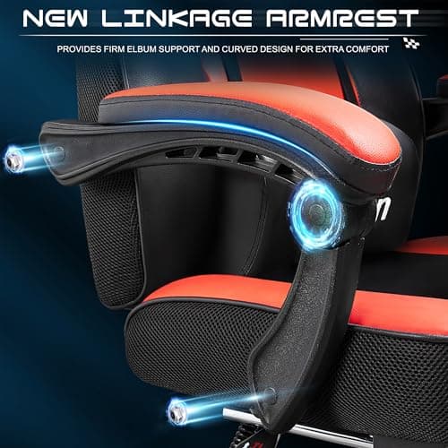 Gaming Chair with Footrest, Video Game Chair for Adults, Big and Tall Computer Chair with Massage Lumbar Support 330lb Weight Capacity, Ergonomic Adjustable Height and 360° Swivel Seat (Red)
