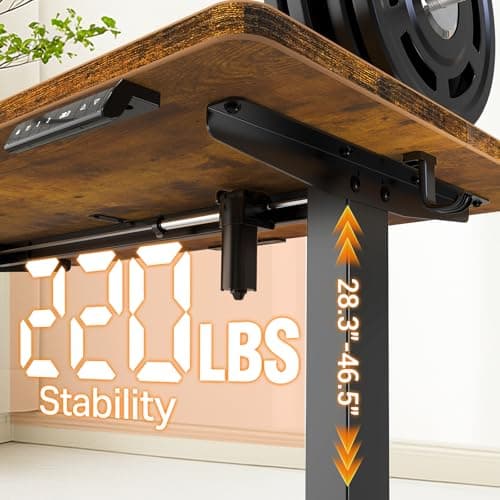 Veken 47.2" Standing Desk Electric, Height Adjustable Sit Stand Up, Wood Desktop, Work Home Office, Computer PC Table, Writing Rising Desks, Brown