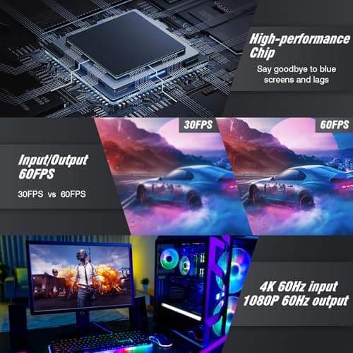 Video Capture Card, USB3.0 HDMI to USB C Capture Card, 4K 1080P 60FPS, Video Recording Card for Gaming Live Streaming, for Windows/Mac OS System with USB C Adapter to Adjust PS4, Switch, Xbox