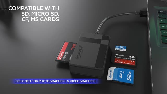SmartQ C368 USB 3.0 Card Reader - Plug & Play, Compatible with Apple & Windows, Supports SD, Micro SD, MS, CF Cards