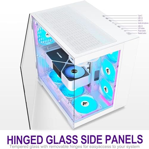 F600 PC Case - Pre-Installed 7 PWM ARGB Fan, ATX Mid-Tower Gaming PC Case, 270° Panoramic Glass with Type-C, FOIFKIN (White, F600)