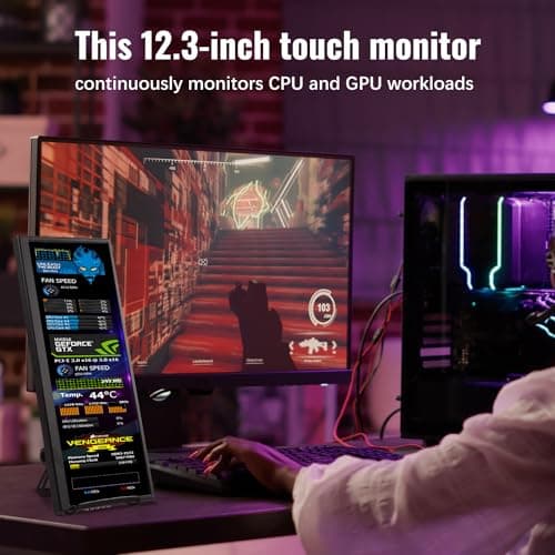 12.3 Inch Touchscreen Secondary Monitor, IPS Stretched Bar LCD Travel Touch Display 1920 * 720 HDMI USBC, Portable Touch Screen for Laptop Computer Windows Aida64 GPU CPU RAM Monitoring