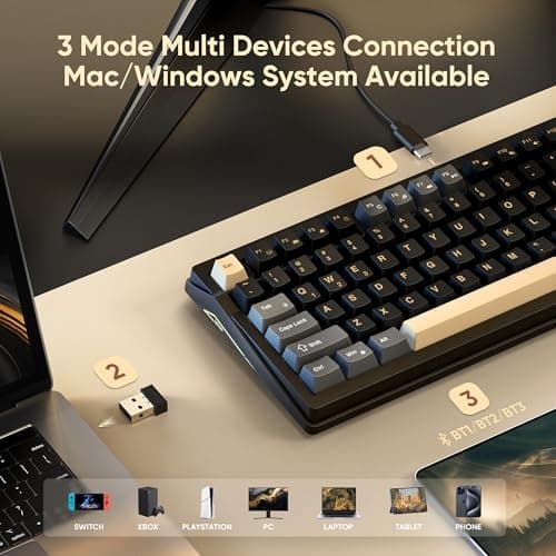 RedThunder K95 Wireless Mechanical Keyboard, TFT Screen & Knob, Tri-Mode BT5.0/2.4GHz/USB-C Hot Swappable Custom, Pre-lubed Linear Pink Switches, Gasket Structure, RGB Gaming Keyboard, Black-Gold