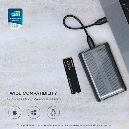 Satechi M.2 Enclosure – USB4 NVMe SSD Pro Enclosure, 40Gbps, up to 16TB, Aluminum Enclosure with Silicone Pin, Polycarbonate Casing, USAP SSD Trim for Sizes 2280/2260/2242/2230mm (SSD Not Included)