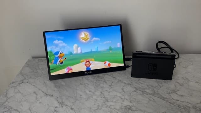 External Travel Monitor, FHD 1080P, 15.6'', Portable, IPS Eye Care Computer Display HDMI USB-C VESA with Smart Cover&Dual Speakers for Mac PC Phone PS4/5 Xbox Switch, Laptop