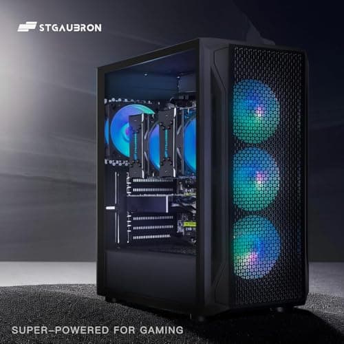 STGAubron Dual CPU Gaming PC, Dual Intel i7 Xeon E5 up to 3.7GHz, Radeon RX 580 8G, 16G DDR4, 512G SSD, 600M WiFi, BT 5.0, RGB Fan x 4, Windows 10 Pro