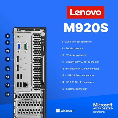 Lenovo M920S Windows 11 Desktop Computer | 16GB RAM + 500GB SSD | Intel i5-8500 | 16GB RAM + 500GB SSD | WiFi 6 AX200 + BT | 22" LCD | RGB Keyboard/Mouse + Speakers | Home or Office PC (Renewed)