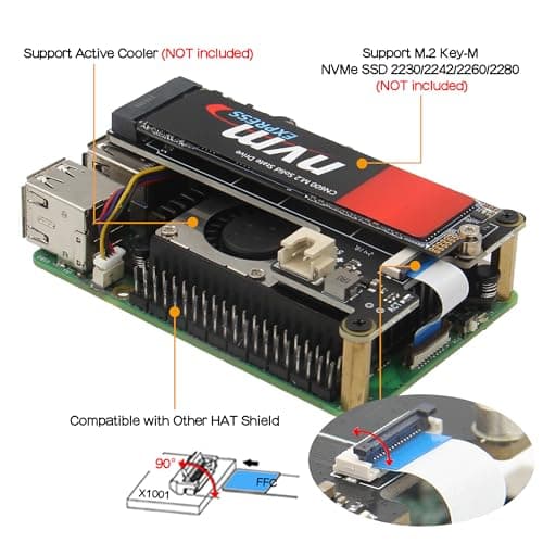 Geekworm X1001 PCIe to M.2 HAT Key-M NVMe SSD PIP PCIe Peripheral Board for Raspberry Pi 5 Support M.2 2230/2242/2260/2280 SSD