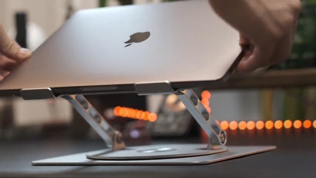 Adjustable Computer Stand with 360 Rotating Base, Ergonimic Foldable Laptop Riser for Desk Compatible with MacBook Pro/Air Notebook up to 16 Inches, Silver