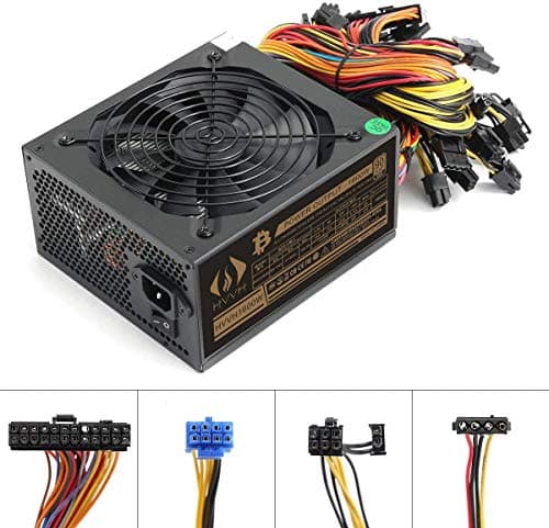 20+4 Pin Silent Noise Reduction Miner/PC GPU ATX 1600W Power Supply 87 Plus Gold Designed for US Voltage 110V 1600w Mining ETH PSU Max Support 8 Graphics with 1.5m US Plug Adapter Cable