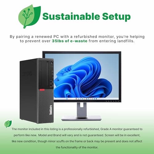 Lenovo M920S Windows 11 Desktop Computer | 16GB RAM + 500GB SSD | Intel i5-8500 | 16GB RAM + 500GB SSD | WiFi 6 AX200 + BT | 22" LCD | RGB Keyboard/Mouse + Speakers | Home or Office PC (Renewed)