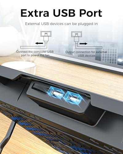 AICHESON Laptop Cooling Pad 5 Fans Up to 17.3 Inch Heavy Notebook Cooler, Blue LED Lights, 2 USB Ports, S035, Blue-5fans