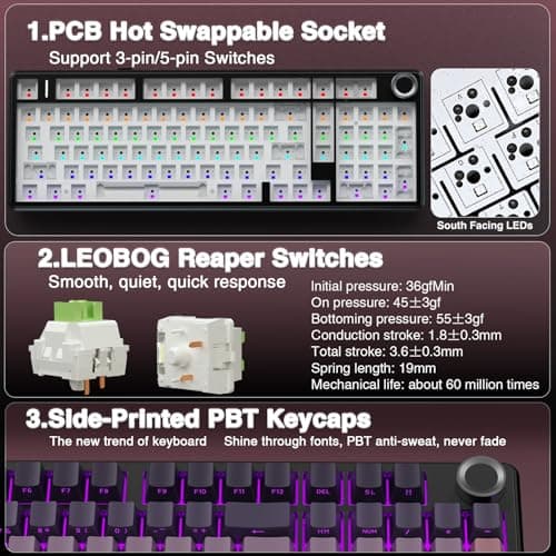AULA F99 Pro Wireless Mechanical Keyboard with Knob,Tri-Mode BT5.0/USB-C/2.4GHz Hot Swappable Keyboard,Pre-lubed Switches,RGB Backlit Computer Gaming Keyboards