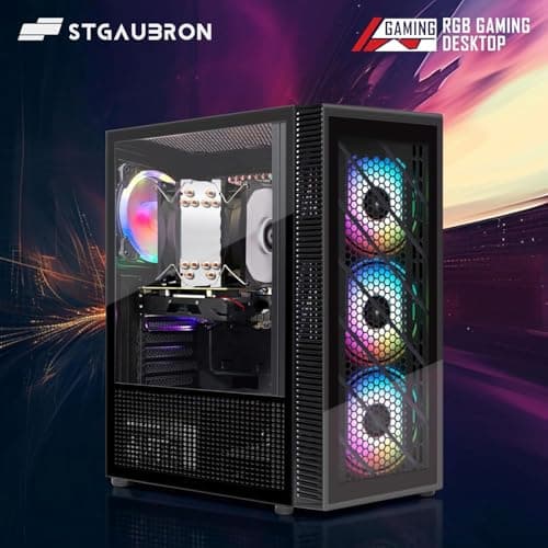 STGAubron Gaming PC Computer Desktop, Intel i7 Xeon E5 2.8GHz, Radeon RX 550 4G, 16GB DDR4, 512GB SSD, WiFi, BT 5.0, RGB Fan x4, Windows 10 Home