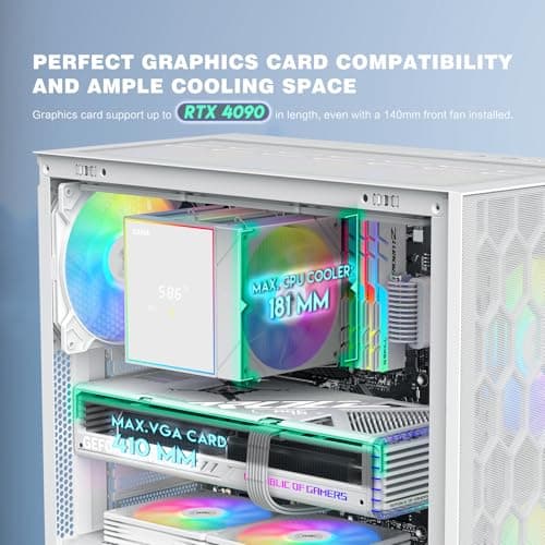 SAMA V Mesh Mid Tower PC Case - High Airflow PC Gaming Case Mesh Front Panel & Tempered Glass Side Panel, 3x140mm ARGB PWM Fans Pre-Installed, Supports ATX/M-ATX/ITX - White