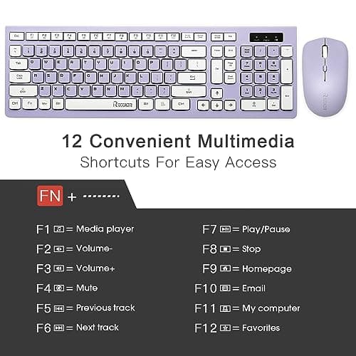 Wireless Keyboard and Mouse Combo, Full-Sized Wireless Keyboard and Adjustable DPI Mouse, 2.4GHz USB Receiver, Wireless Keyboard and Mouse for PC, Windows, Desktop, Laptop (Purple)
