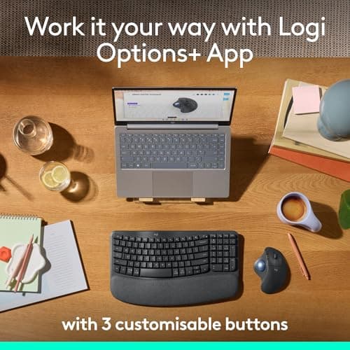 Logitech Ergo M575S Wireless Trackball Mouse, Wireless Ergonomic Mouse with Bluetooth and Encrypted Dongle, Comfortable Thumb Control, Precise and Smooth Tracking, for PC/Mac - Graphite Blue Ball