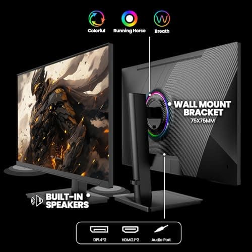 CRUA 27Inch Gaming Monitor 360HZ, QHD 1440P 120% sRGB IPS Computer Monitor with Built in Speaker, Height/Pivot/Swivel/Tilt Adjustable Vertical Monitor, Support FreeSync, DP&HDMI, Wall Mount-Black