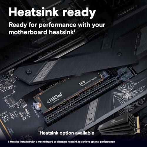 Crucial T705 1TB PCIe Gen5 NVMe M.2 SSD - Up to 13,600 MB/s - Game Ready - Internal Solid State Drive (PC) - +1mo Adobe CC - CT1000T705SSD3