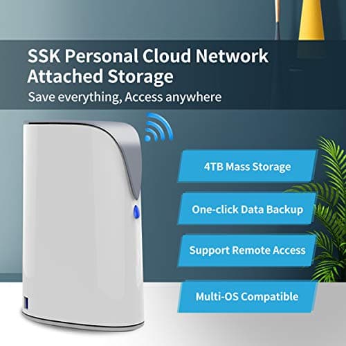 SSK 4TB Personal Cloud Network Attached Storage Support Wireless Remote Access, Home Office NAS Storage with 4T Hard Drive Included for Phone, Tablet, Laptop Auto-Backup, Wired Ethernet Only,No WiFi