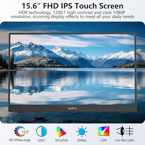 InnoView Portable Monitor Touchscreen 15.6" 1080P 10-Point Touch Screen Monitor Portable with Protective Sleeve Built-in Stand, 1200:1 HDMI USB C Travel Monitors for Laptop, PC, Mac, Phone, Switch