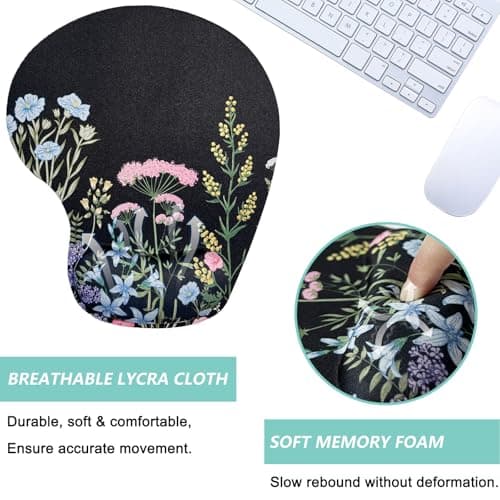 Mouse Pad with Wrist Support, Ergonomic Mouse Pads with Memory Foam Wrist Rest, Easy Typing Pain Relief, Comfortable Home Office Computer Wrist Support Pads for Working Studying Gaming, Flowers-01