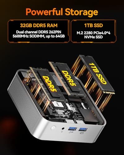 GEEKOM A8 Mini PC, AMD Ryzen 7 8745HS, 32GB DDR5 5600MHz 1TB PCIe 4.0 NVMe SSD, Windows 11 Pro Desktop Computer for Home&Business, Radeon 780M, USB4, 8K UHD, 4 Display | WiFi 6E, BT5.2, 2.5G LAN