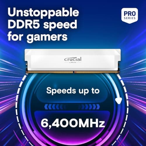 Crucial Pro DDR5 RAM 32GB Kit (2x16GB) 6400MHz CL38, Overclocking Desktop Gaming Memory, Intel XMP 3.0 & AMD Expo Compatible – White CP2K16G64C38U5W