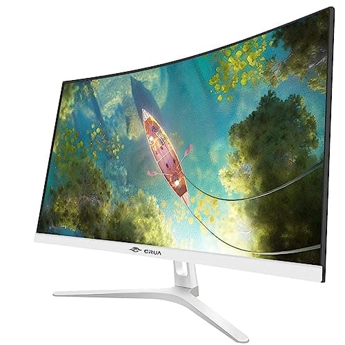 CRUA 27" Curved White Monitor, Full HD(1920x1080P) VA Panel 1800R 100HZ 120% sRGB Professional Computer Monitors, 3Sides Frameless, Flicker-Less,Blue Light Filter, for Office & Gaming.(VGA, HDMI)