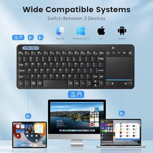 Multi-Device Wireless Bluetooth Keyboard with Touchpad-Wireless TV Keyboard with Multi-Touch Big Size Trackpad,Support 3 Devices for TV,Windows, Android, Chrome OS, Laptop, Tablet