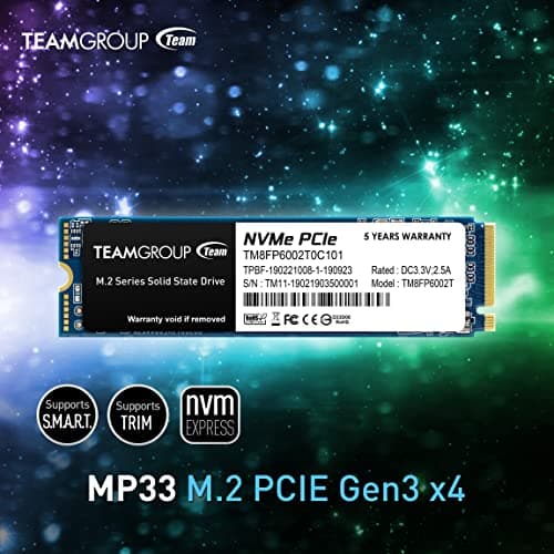 TEAMGROUP MP33 1TB SLC Cache 3D NAND TLC NVMe 1.3 PCIe Gen3x4 M.2 2280 Internal SSD R/W Speed up to 1800/1500 MB/s Laptop & PC Desktop TM8FP6001T0C101