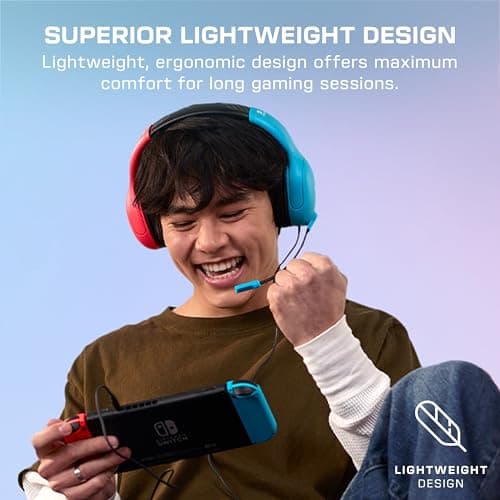 Turtle Beach Airlite Fit Wired Gaming Headset: Officially Licensed for Nintendo Switch, Nintendo Switch Lite & OLED Model - Flip-to-Mute Mic, Over-Ear Comfort Cushions, 40mm Speakers - Neon Blue & Red