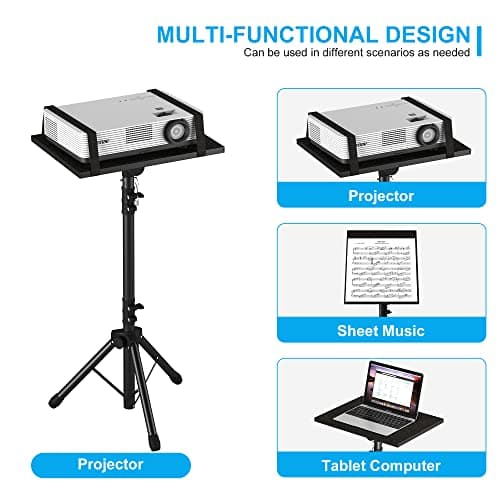 Projector Stand Tripod from 23" to 46", Laptop Tripod Stand Height Adjustable with Gooseneck Phone Holder, Laptop Floor Stand for Office, Home, Stage, Studio, DJ Racks Holder Mount