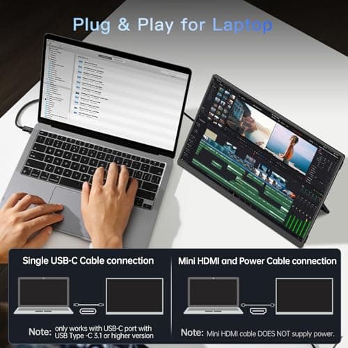 Portable Monitor 15.6" FHD 1080p, Travel Monitor with Built-in Battery & Kickstand & Speakers, HDMI USB C External Portable Monitor for Laptops, PC, Mac, Xbox, Switch, and PS5/4