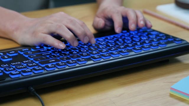 Large Print Backlit Computer Keyboard, 7-Color Backlit Keyboard with Wrist Rest, USB Plug-and-Play, Oversize Letters Keys Easy to See and Type, Wired Light Up Keyboards for Laptop, PC, Gaming