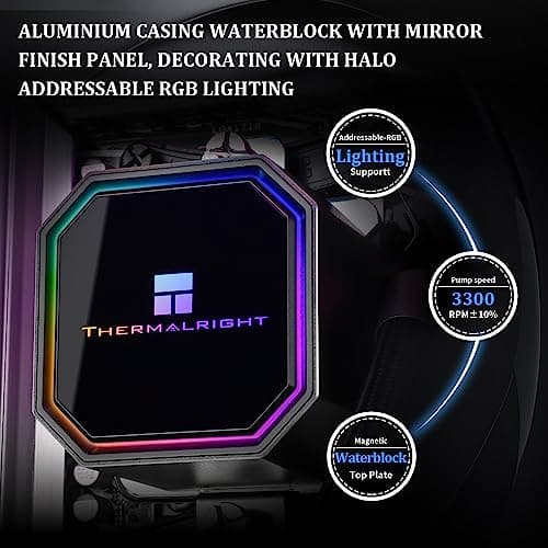 Thermalright Frozen Prism360 Black ARGB CPU Liquid Cooler,Efficient PWM Controlled Pump 3300RPM,3×TL-E12 Series PWM Fan,Water Cooling Computer Parts,for AMD AM4/AM5,Intel 1150/1151/1200/1700/2011