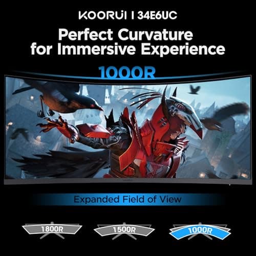 KOORUI 34-inch Curved Ultrawide WQHD 3440×1440 Gaming Monitor, 165Hz 1000R- PIP/PBP, 1ms(MPRT), HDR400, DCI-P3 95%, FreeSync Premium, 1 x DP 1.4 & 2 x HDMI 2.0, Tilt Height Swivel Adjustment, 34E6UC