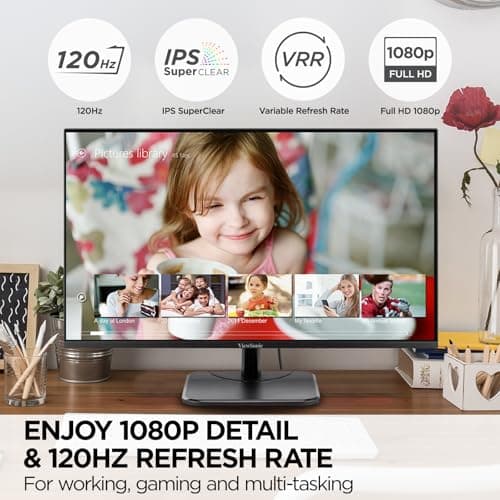 ViewSonic VA2456A-MHD 24 Inch IPS 1080p Monitor with 120Hz, Eye Care, HDMI, DisplayPort, and VGA Inputs for Home and Office