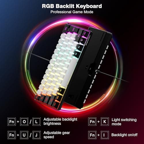 Snpurdiri 60% Wired Gaming Keyboard, 61 Keys RGB Backlit Ultra-Compact Small Gaming Keyboard, for PC/Mac Gamer, Typist, Travel, Easy to Carry on Business Trip(Black-White)