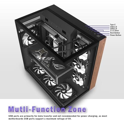 KEDIERS PC CASE ATX 6 PWM ARGB Fans Pre-Installed, Mid Tower Computer Case with Full-View Tempered Glass, Type-C,Printed Walnut Wood Panels,Support 360mm Radiator,Black Gaming Case (P7)