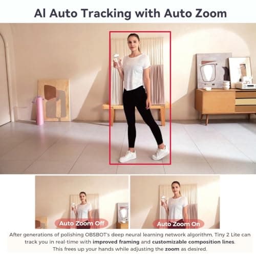 OBSBOT Tiny 2 Lite AI-Powered 4K UHD PTZ Webcam,1/2" CMOS 4X Digital Zoom AI Auto Tracking with Auto Zoom Gesture Control 2.0, LiveStream for Game/Meeting/Online Educate, W Mini Tripod