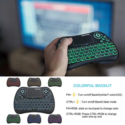 Mini Wireless Keyboard with Touchpad Mouse, 2.4GHz Portable Handheld Keyboard with QWERTY Keypad,RGB Backlit,Rechargeable Battery for Android TV Box/Mac/PC/Nvidia Shield