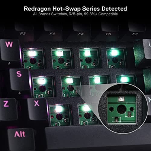 Redragon K530 Pro Draconic 60% Wireless RGB Mechanical Keyboard, BT/2.4Ghz/Wired 3-Mode 61 Keys Compact Gaming Keyboard w/Hot-Swap Socket, Free-Mod Plate Mounted PCB & Linear Red Switch