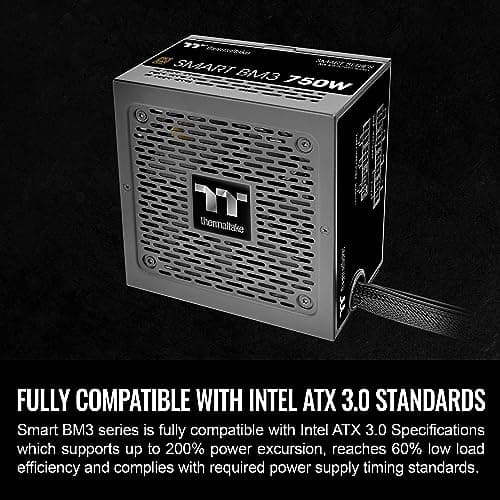 Thermaltake Smart BM3 750W 80Plus Bronze ATX 3.0 & PCIE 5.0 Ready Semi-Modular Power Supply; 105°C/221°F Japanese Capacitor; 5 Year Warranty; PS-SPD-0750MNFABU-3