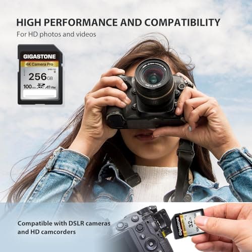 [5-Yrs Free Data Recovery] GIGASTONE 256GB Memory Card 4K Pro Series Speed Up to 100MB/s Compatible with Canon Nikon Sony Camcorder, A1 V30 UHS-I