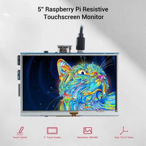 ELECROW 5-Inch Resistive Touch Screen TFT LCD Display, 800x480 HD Resolution, Compatible with Raspberry Pi 5/4/3/2B/Zero, Banana Pi, Jetson Nano, Windows 11/10/8/7