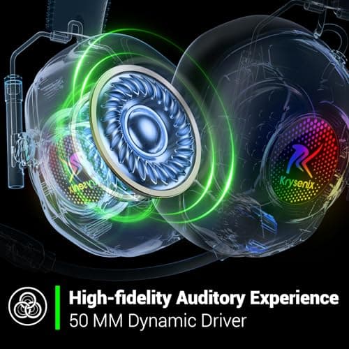 Wireless Gaming Headset with Noise Canceling Microphone for PC, PS5, PS4, Switch, Mac，2.4 GHz Wireless & Bluetooth 5.4 Gaming Headphones, Cool RGB Lighting, 40Hr Battery, 50mm Drivers-White